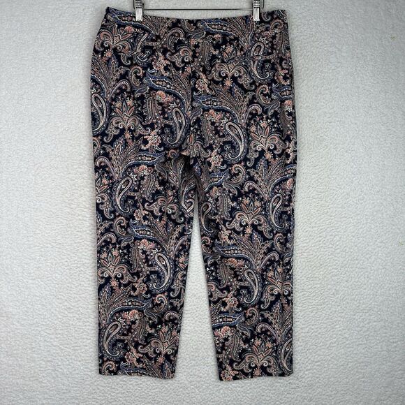 Pendleton Women’s Paisley Print Cotton Blend Ankle Pants Sz 14 Navy Coral Strech - Picture 9 of 11